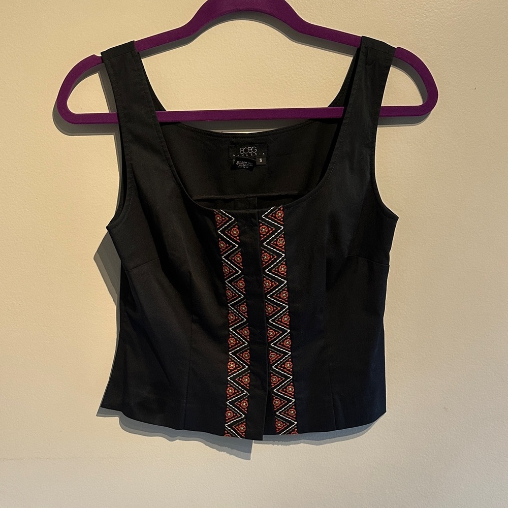 BCBG Black Tank Top with Red Pattern